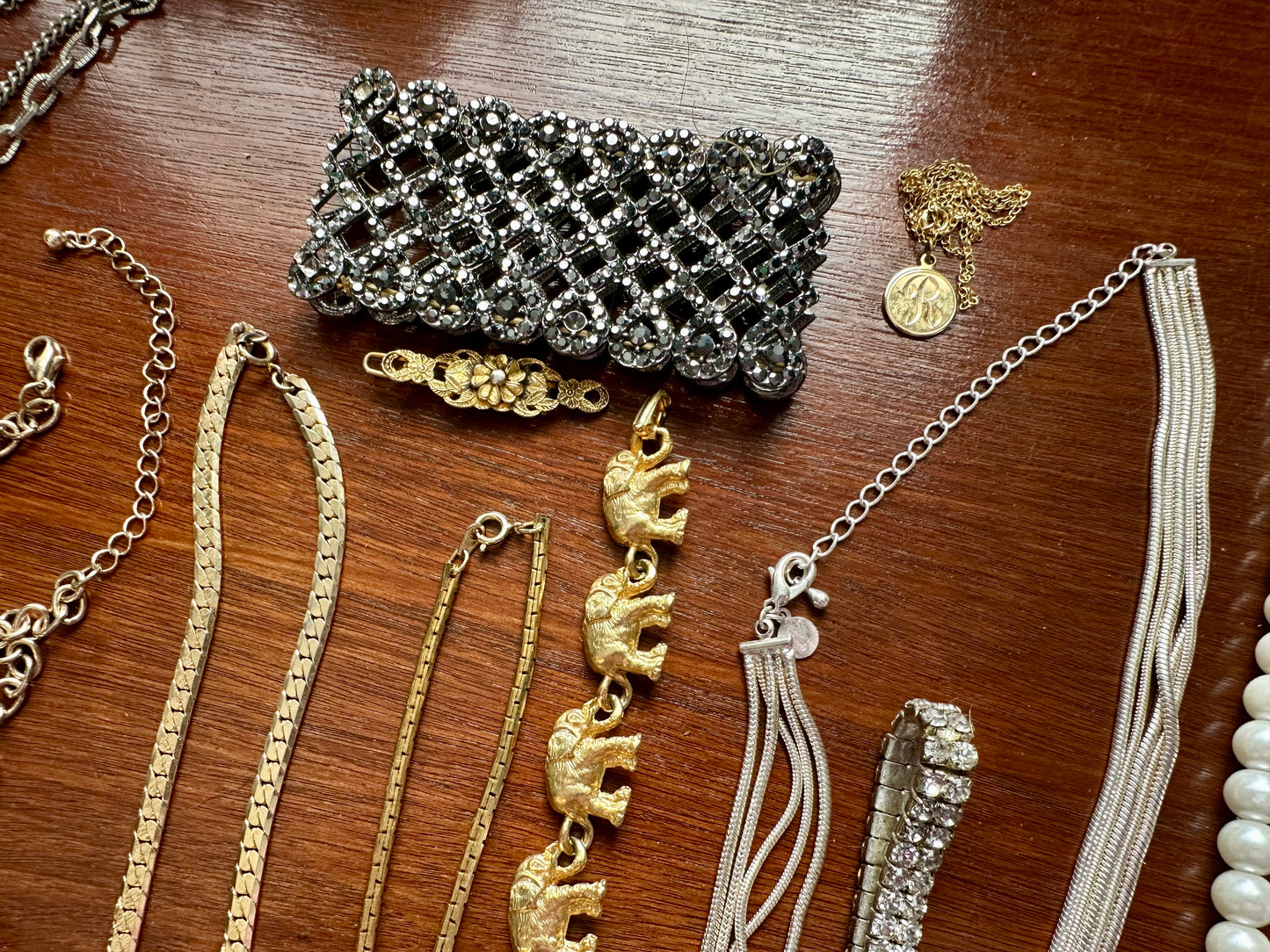 Vintage to Now Jewelry Lot Faux Pearl Gold Silver Rhinestone Chains Earrings