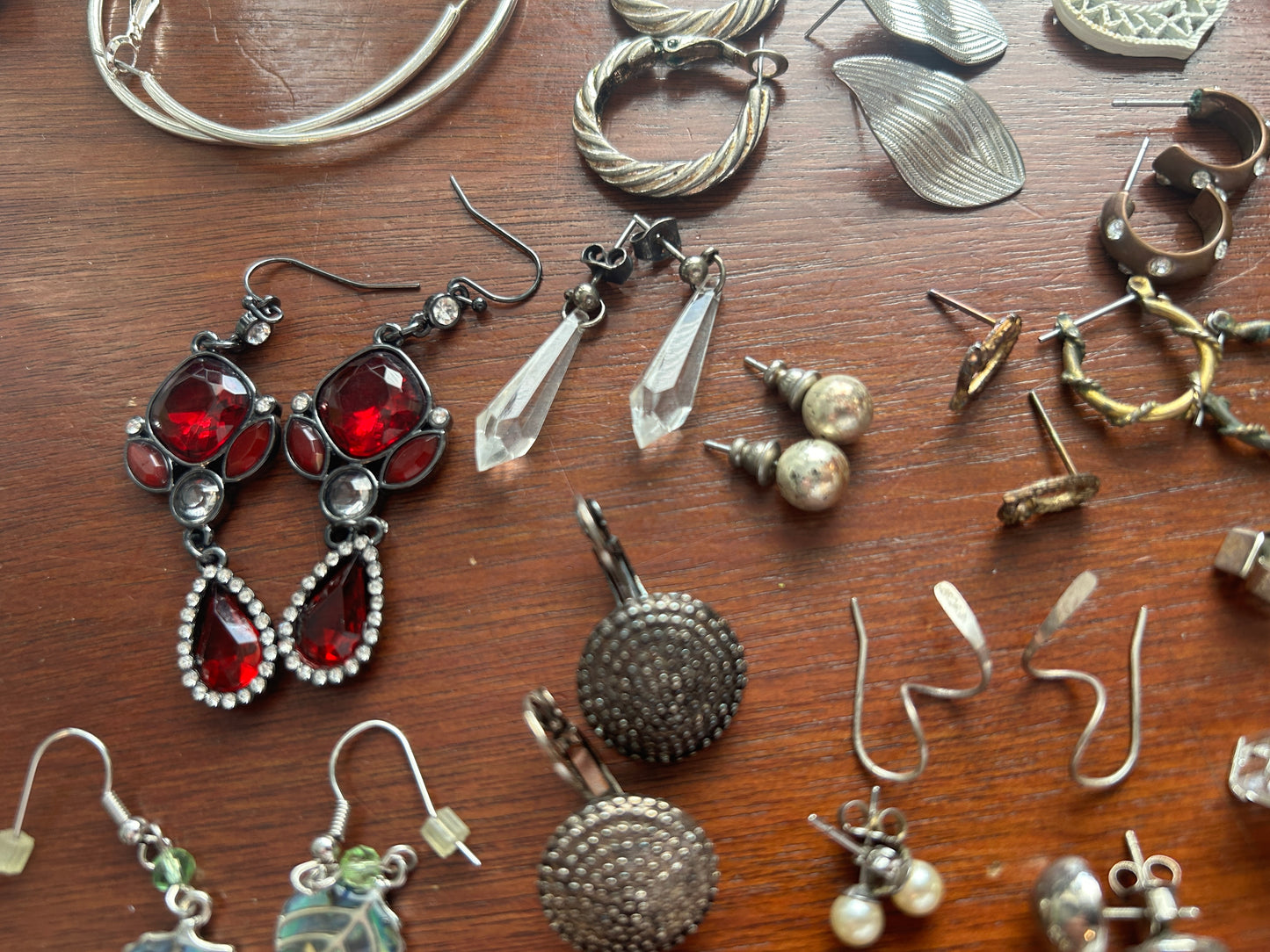 Vintage to Now Pierced Earring Lot Rhinestone AB Hoops Dangly Studs Silver Tone