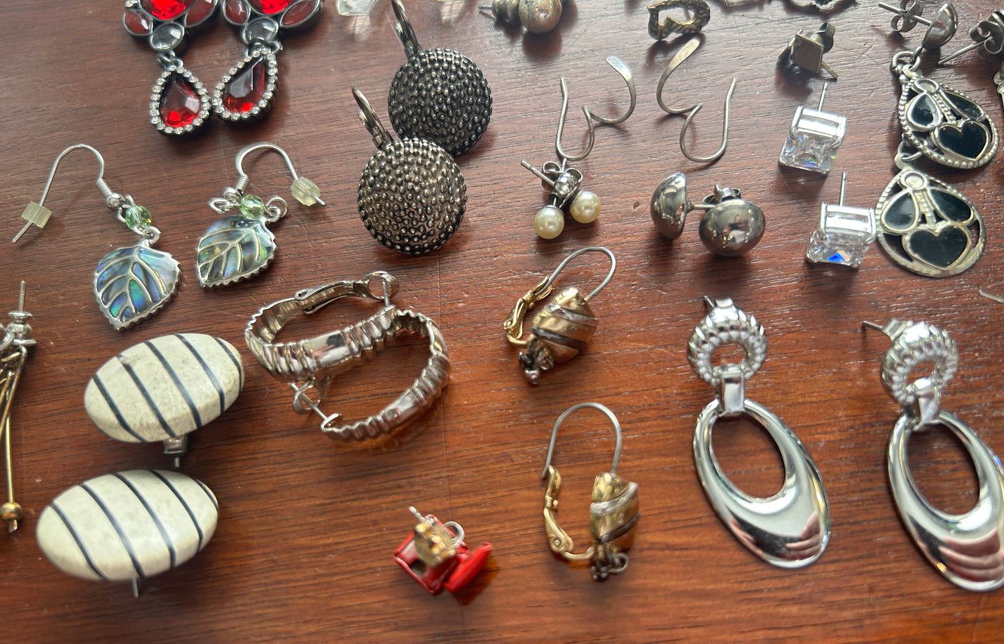 Vintage to Now Pierced Earring Lot Rhinestone AB Hoops Dangly Studs Silver Tone