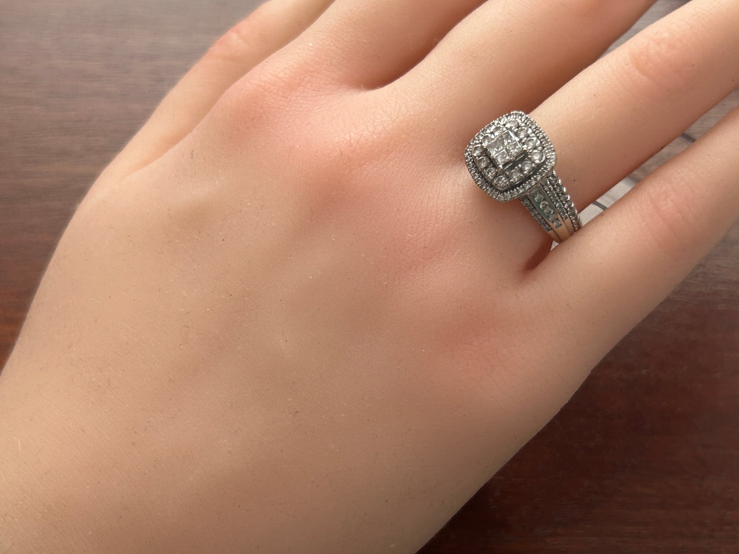 10k White Gold .75ctw Diamond Engagement Wedding Ring Set Sz 6.5 Signed GDM