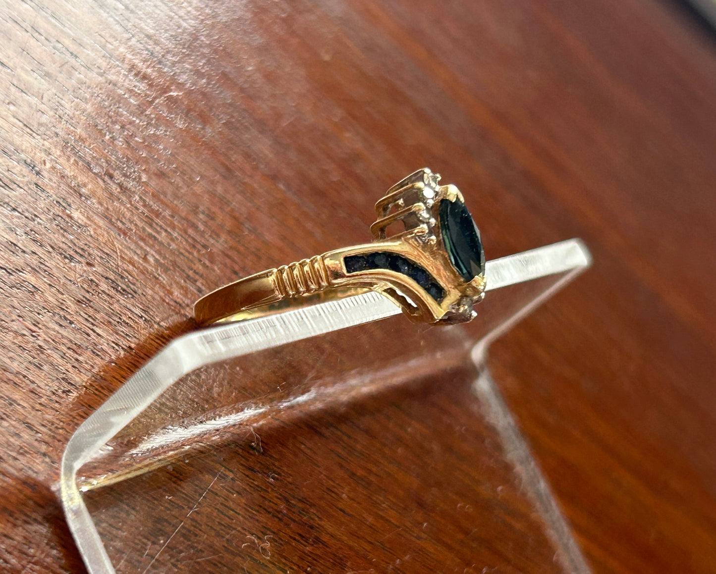 14k Yellow Gold Marquise Sapphire Diamond Accent Bypass Style Ring Sz 6