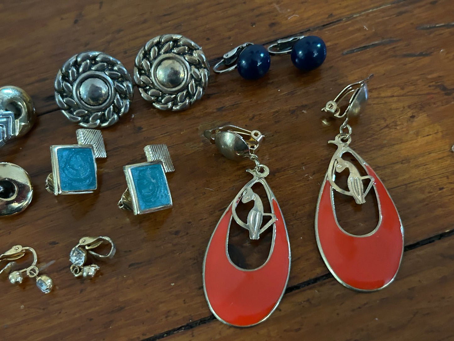 Vintage Clip on Earring Lot AB Rhinestone Gold Silver Tone Dangly