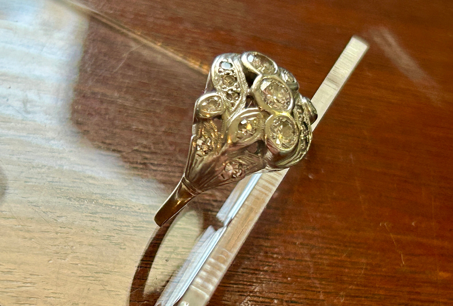 Antique Art Deco Palladium 14k White Gold Bezel Set .50ctw Diamond Ring Sz 6.5