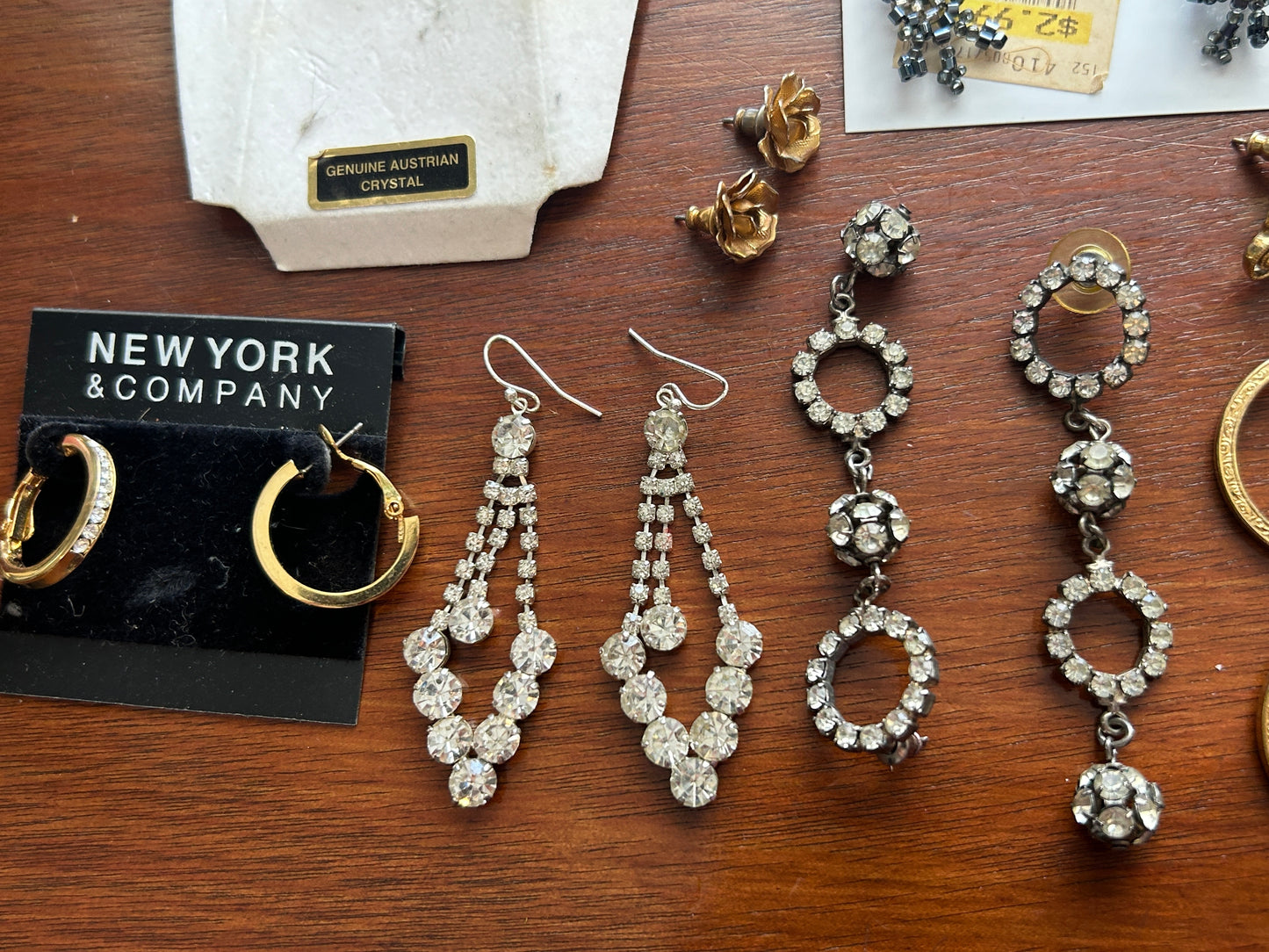 Pierced Earring Lot Chandelier Rhinestone Dangly Faux Pearl Gold Hoops Rose
