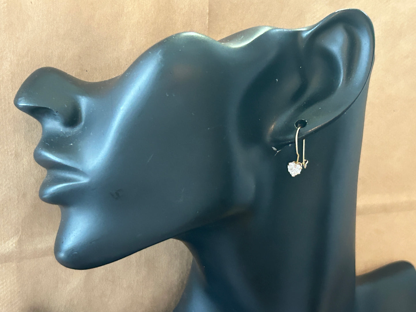 14k Yellow Gold Drop Dangly CZ Heart French Hook Earrings