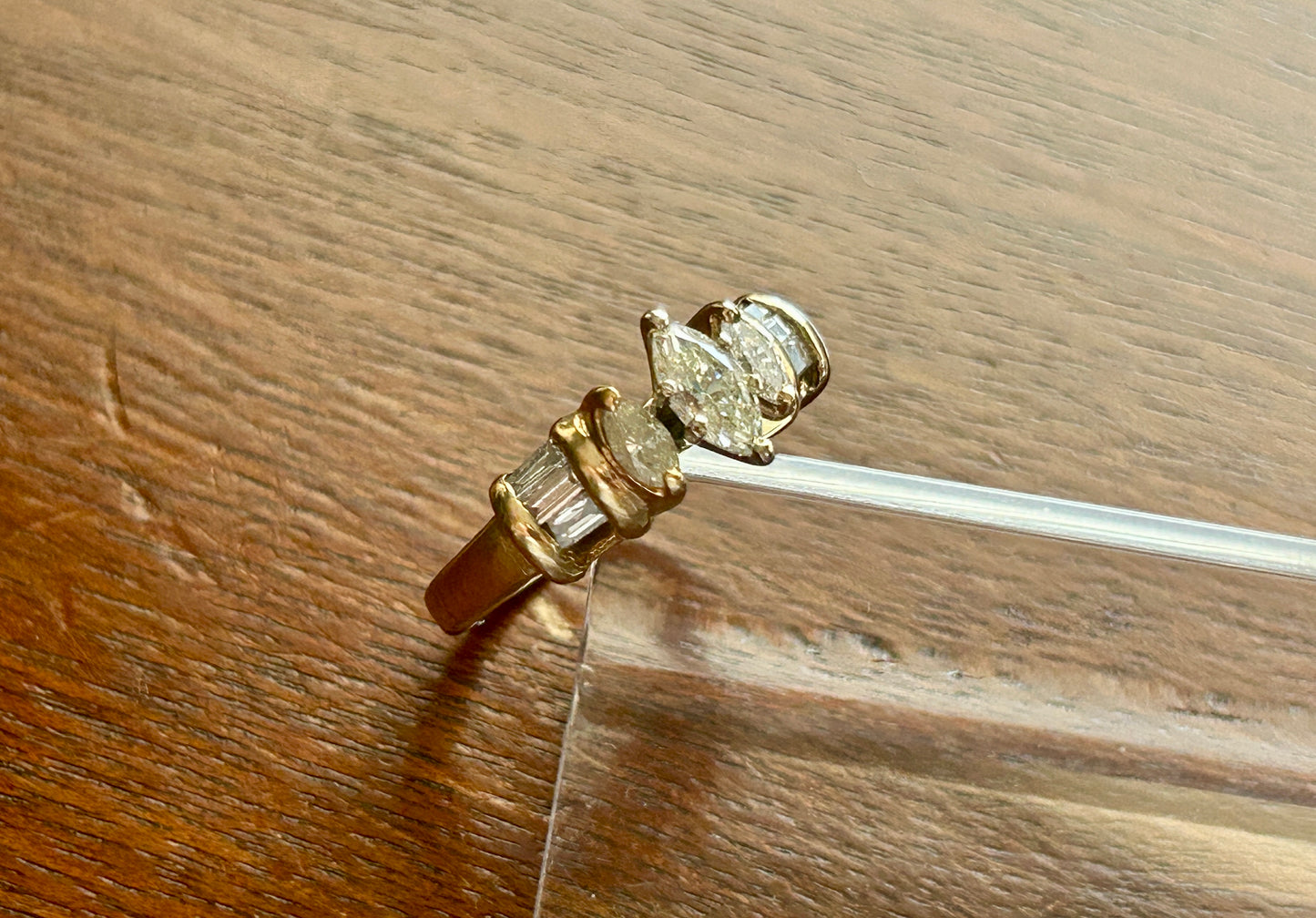 10k Yellow Gold Marquise Baguette Diamond .50ctw Ring Sz 6.5