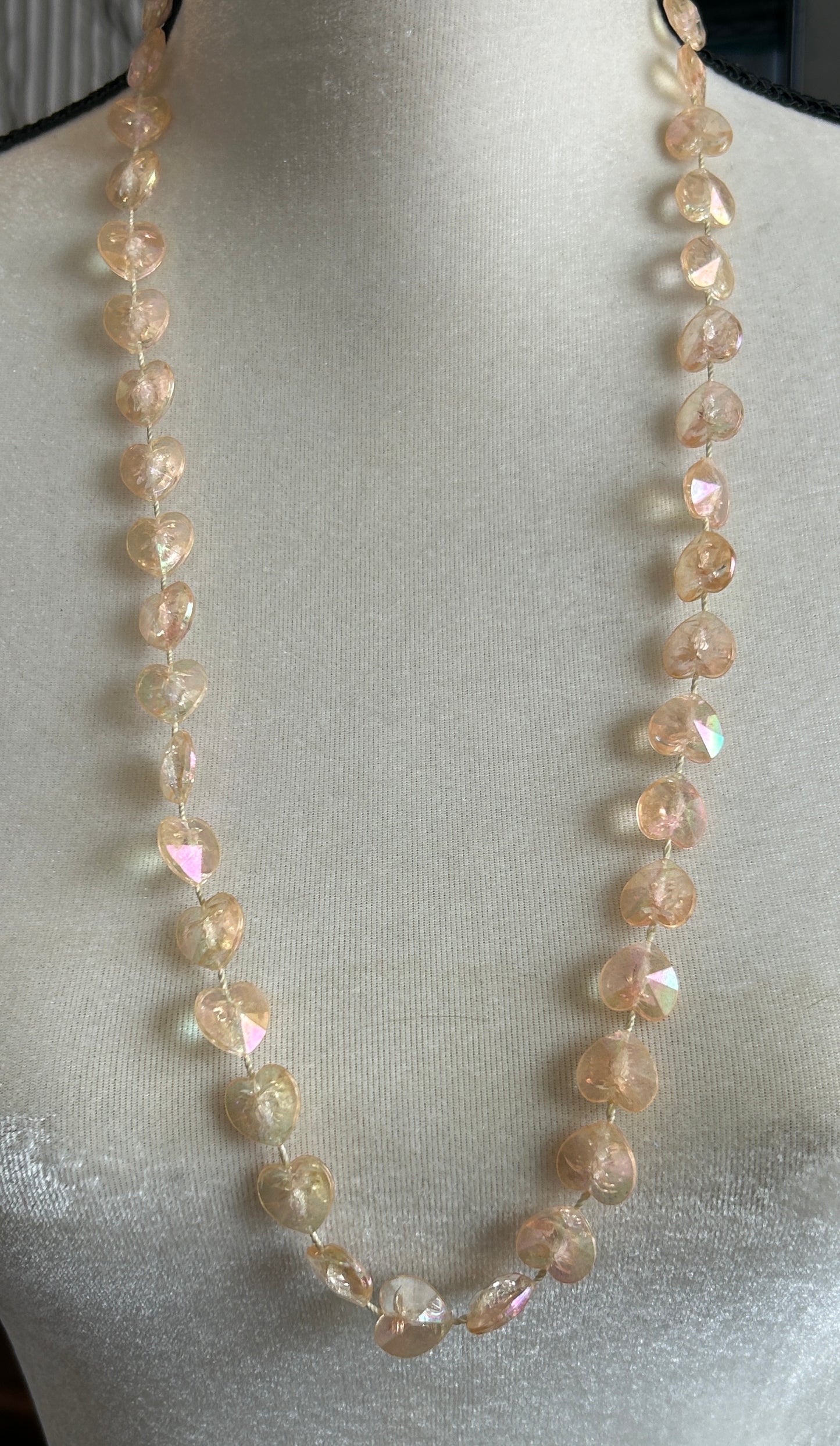 Vintage Cute Plastic Iridescent Heart Rope Necklace