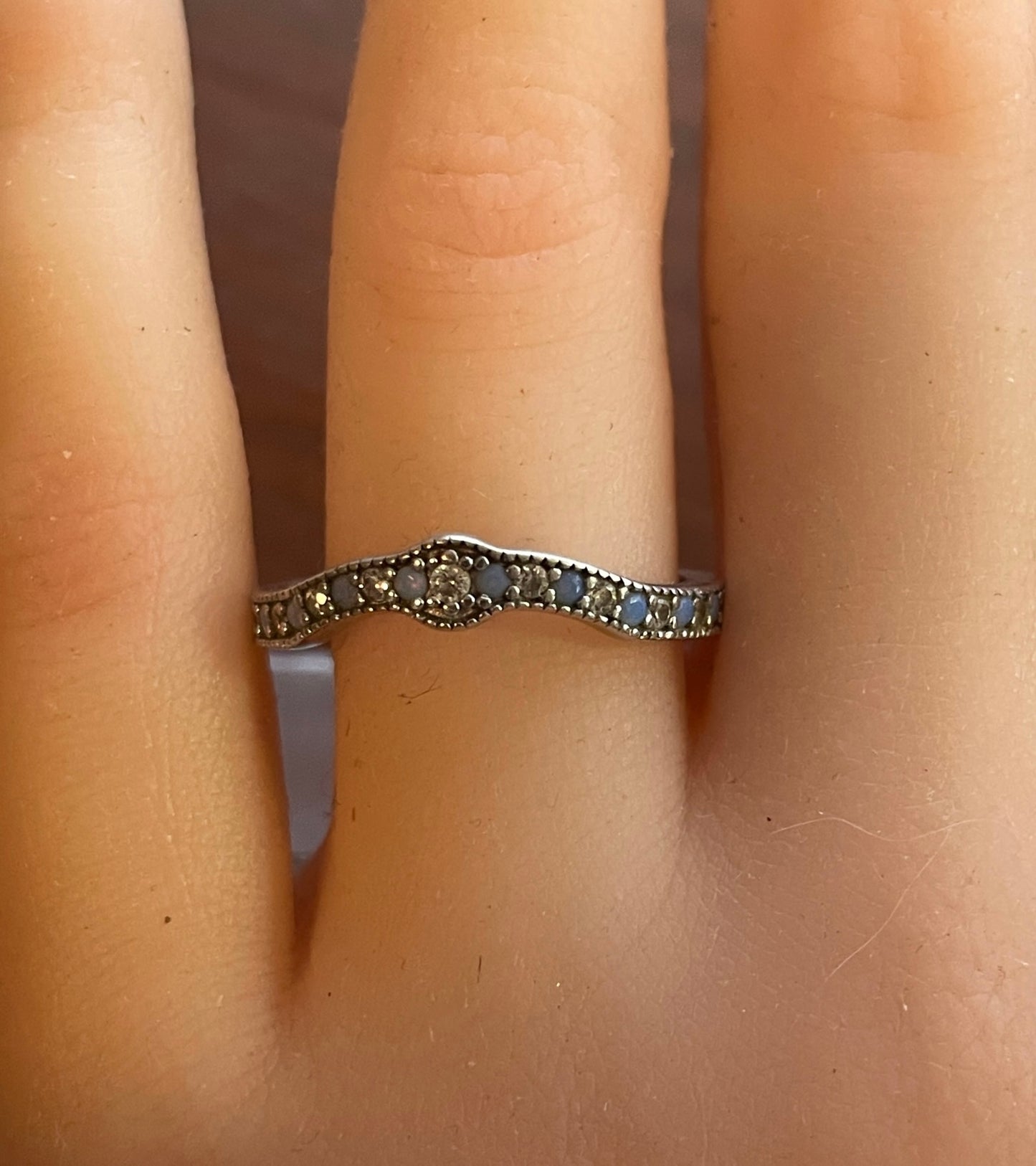 Sterling Silver Blue White Cubic Zirconia Band Ring Sz 8.5