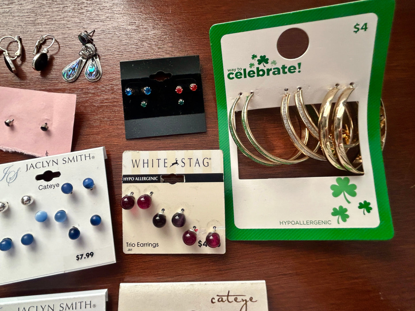 Lot of Vintage to Now Pierced Earrings Gold Silver Cats Eye Bead Studs Hoops