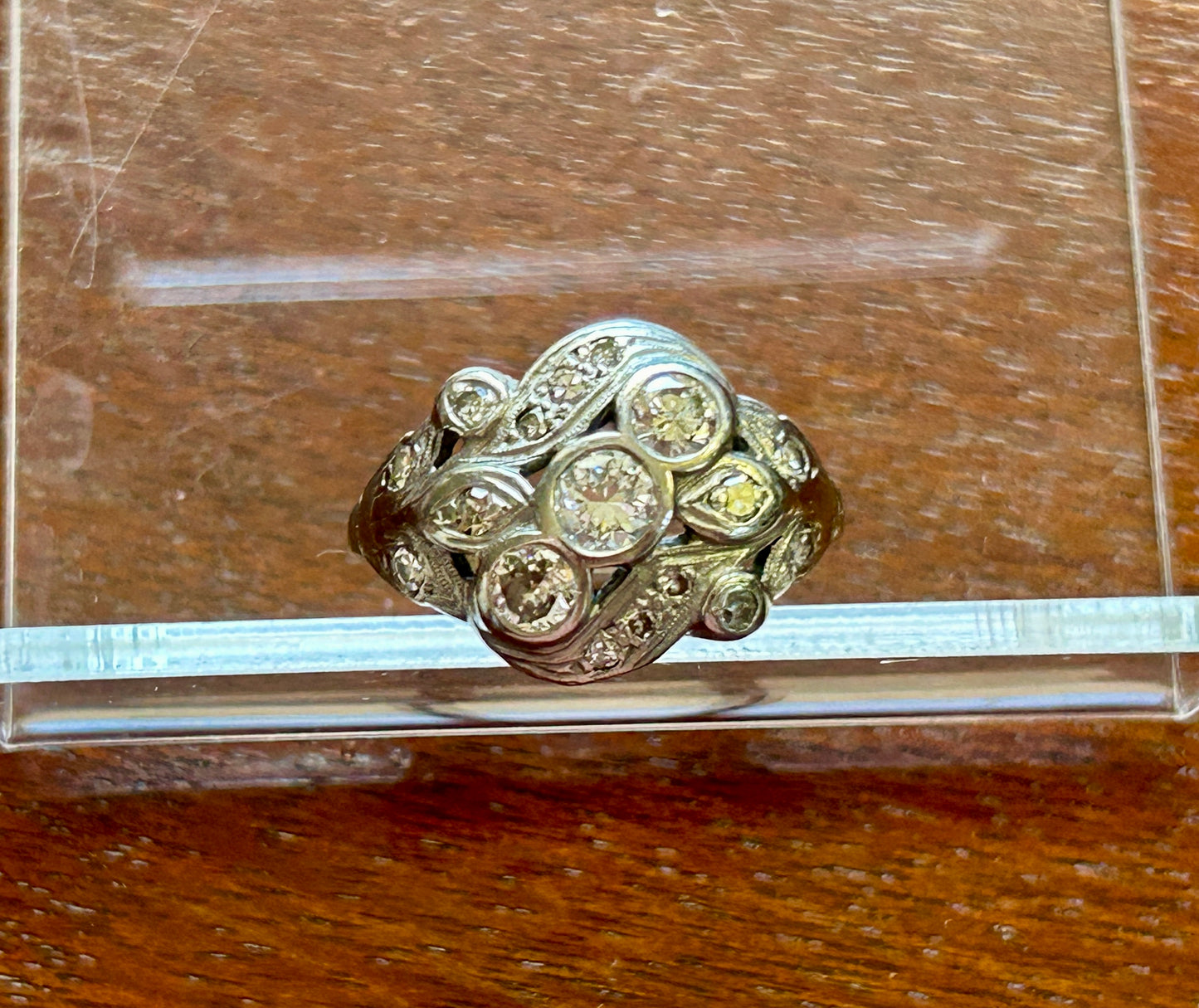Antique Art Deco Palladium 14k White Gold Bezel Set .50ctw Diamond Ring Sz 6.5