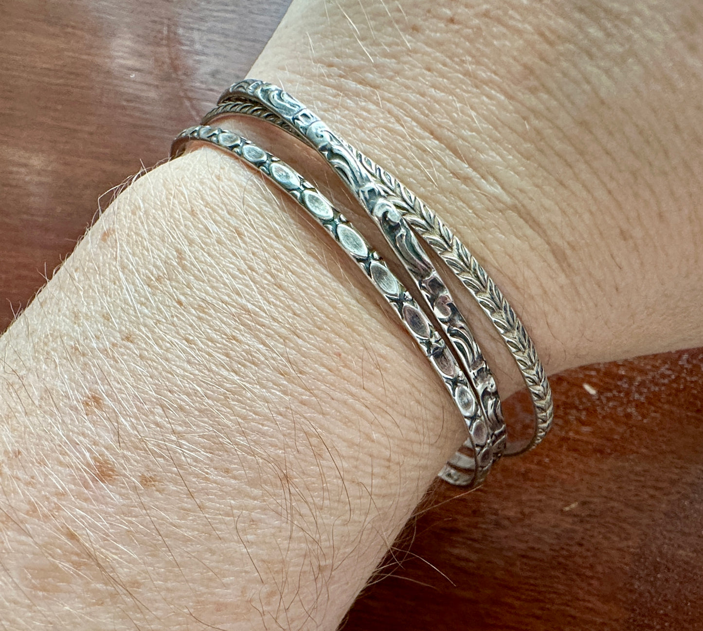 Set of 3 Vintage Signed Beau Sterling Silver 925 Patterened Bangle Bracelet Lot