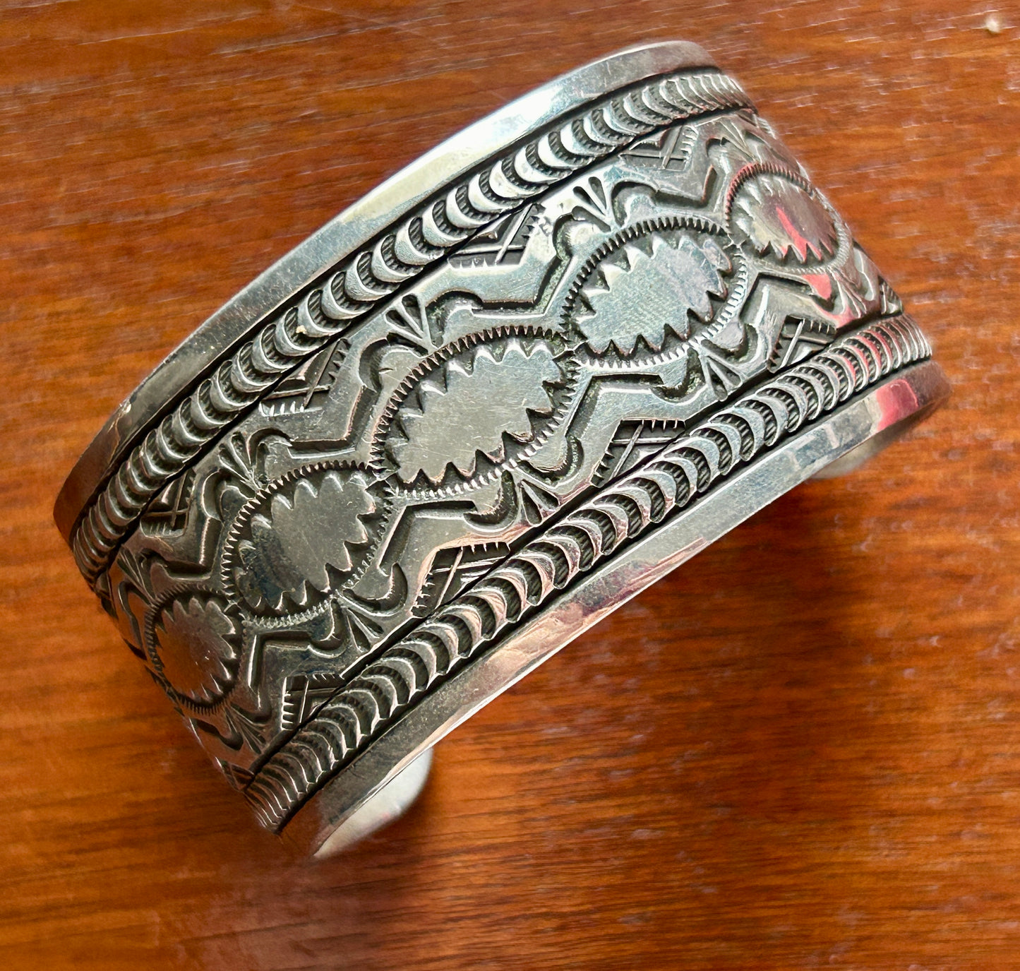 Sterling Silver 925 Signed VJP Navajo Wide Heavy Cuff Bracelet Vincent J Platero