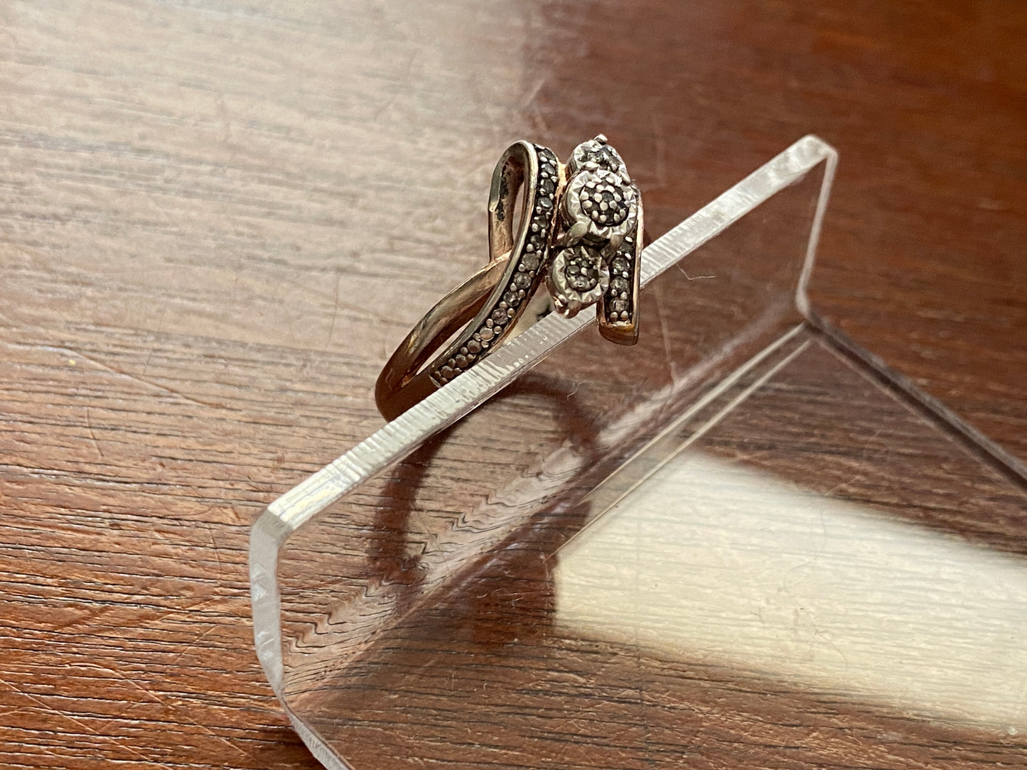 Sterling Silver 925 Diamond Bypass Style Ring Sz 7