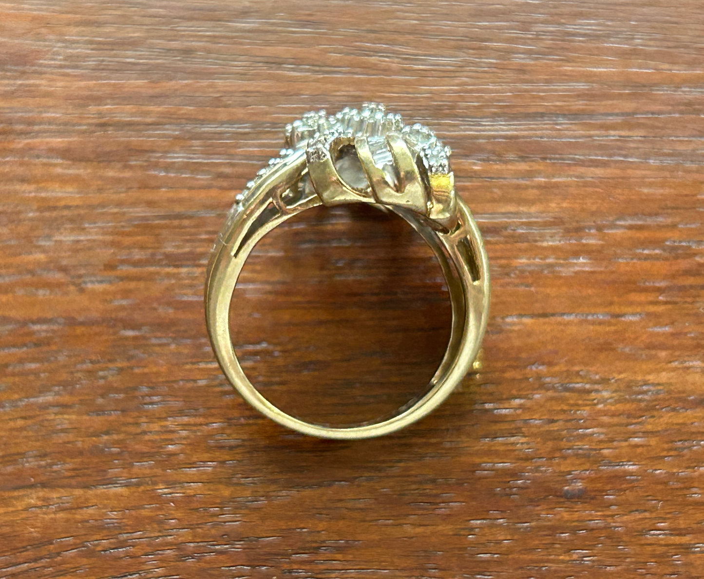 10k Yellow Gold Baguette Round .44ctw Diamond Ribbon Bow Ring Sz 7