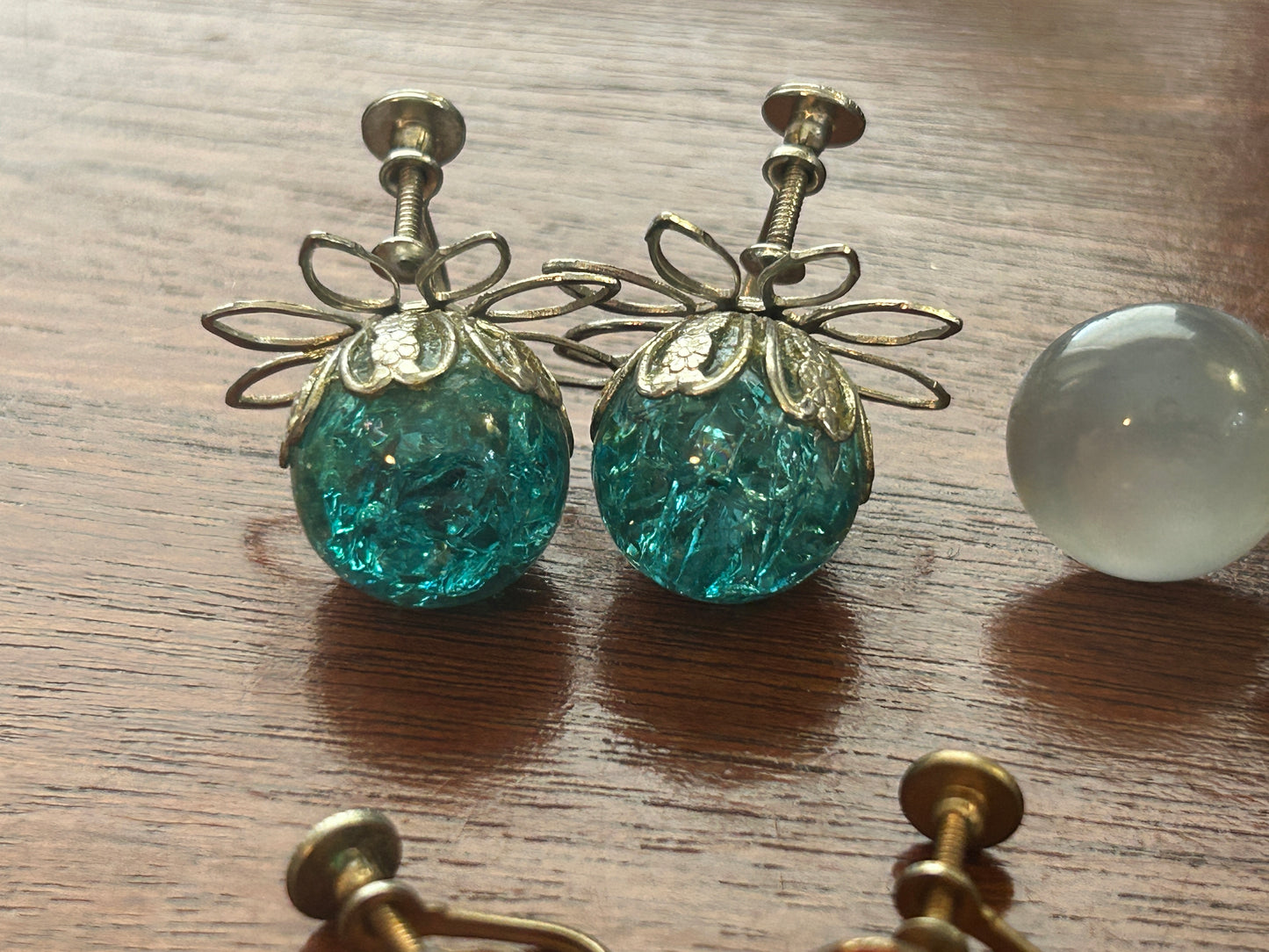 Vintage Clip On Screwback Earrings Lot Moonstone Low Cabochon Faux Opal Lucite