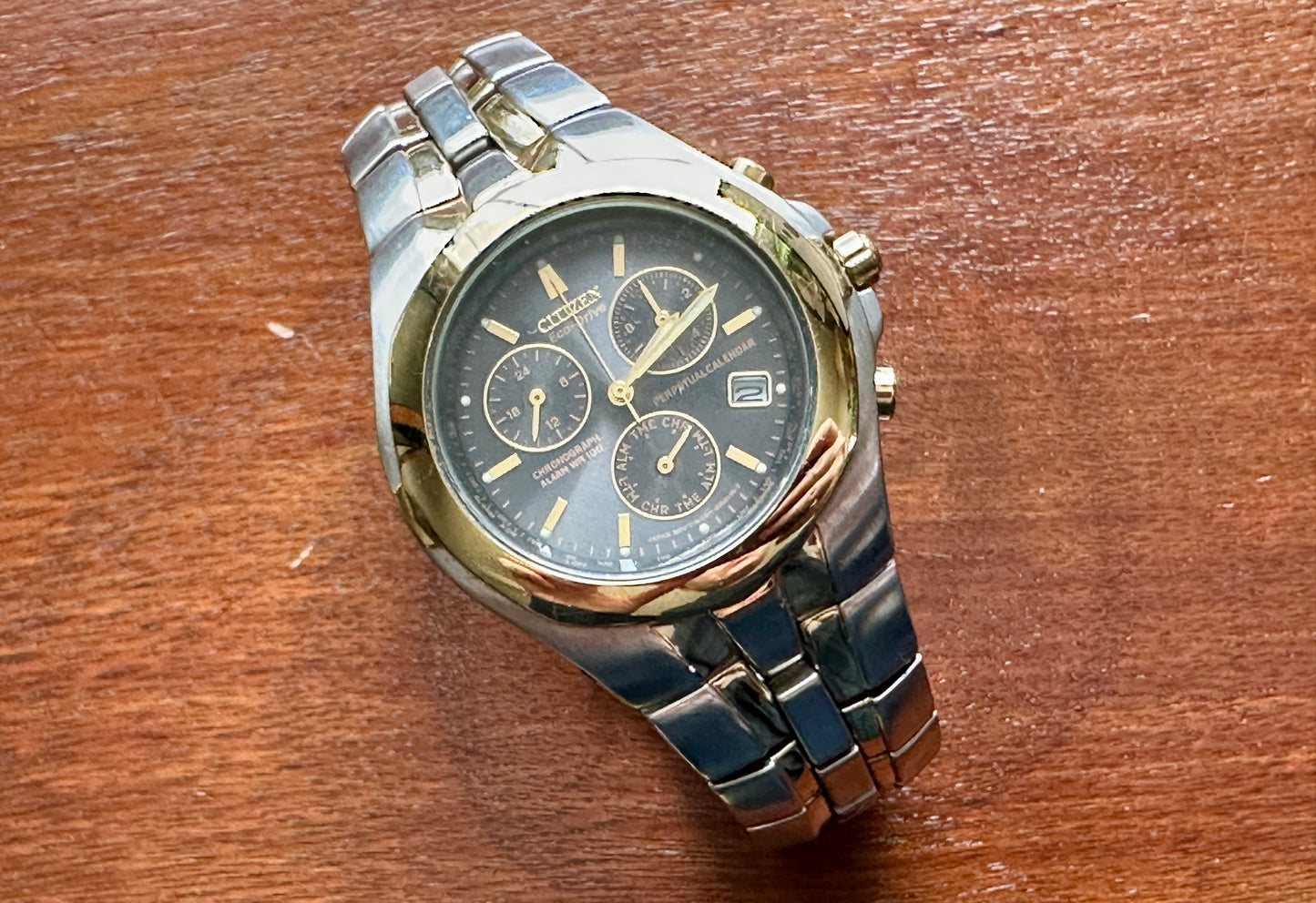Citizen Eco-Drive E812-K001218 Perpetual Chronograph Alarm Silver/Gold Tone