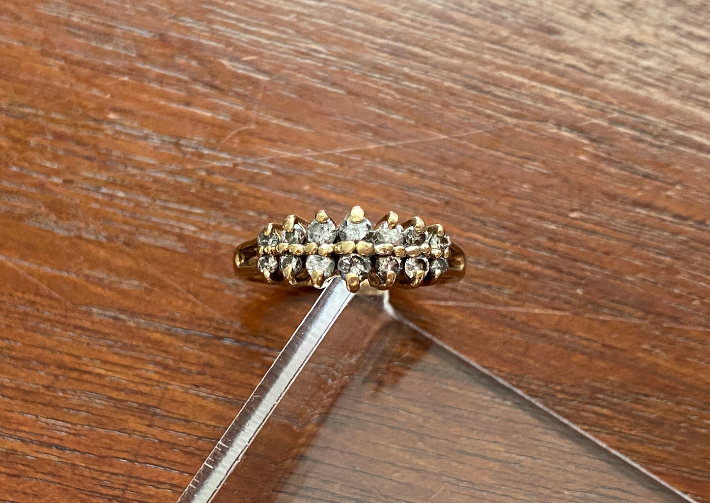 10k Yellow Gold 2 Row Graduating Size Diamond Ring Sz 6