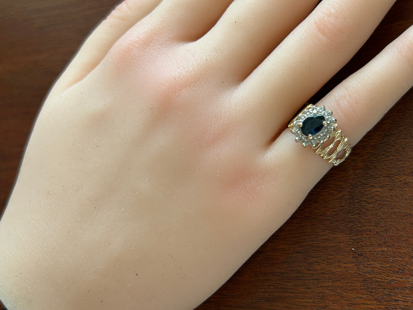 10k Yellow Gold Sapphire Diamond Wide Ring Sz 4.25