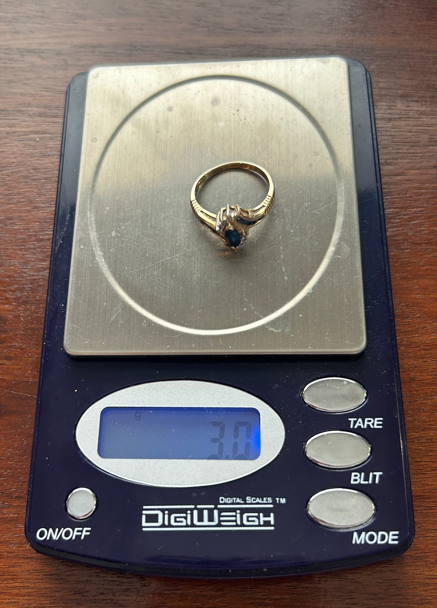 14k Yellow Gold Marquise Sapphire Diamond Accent Bypass Style Ring Sz 6