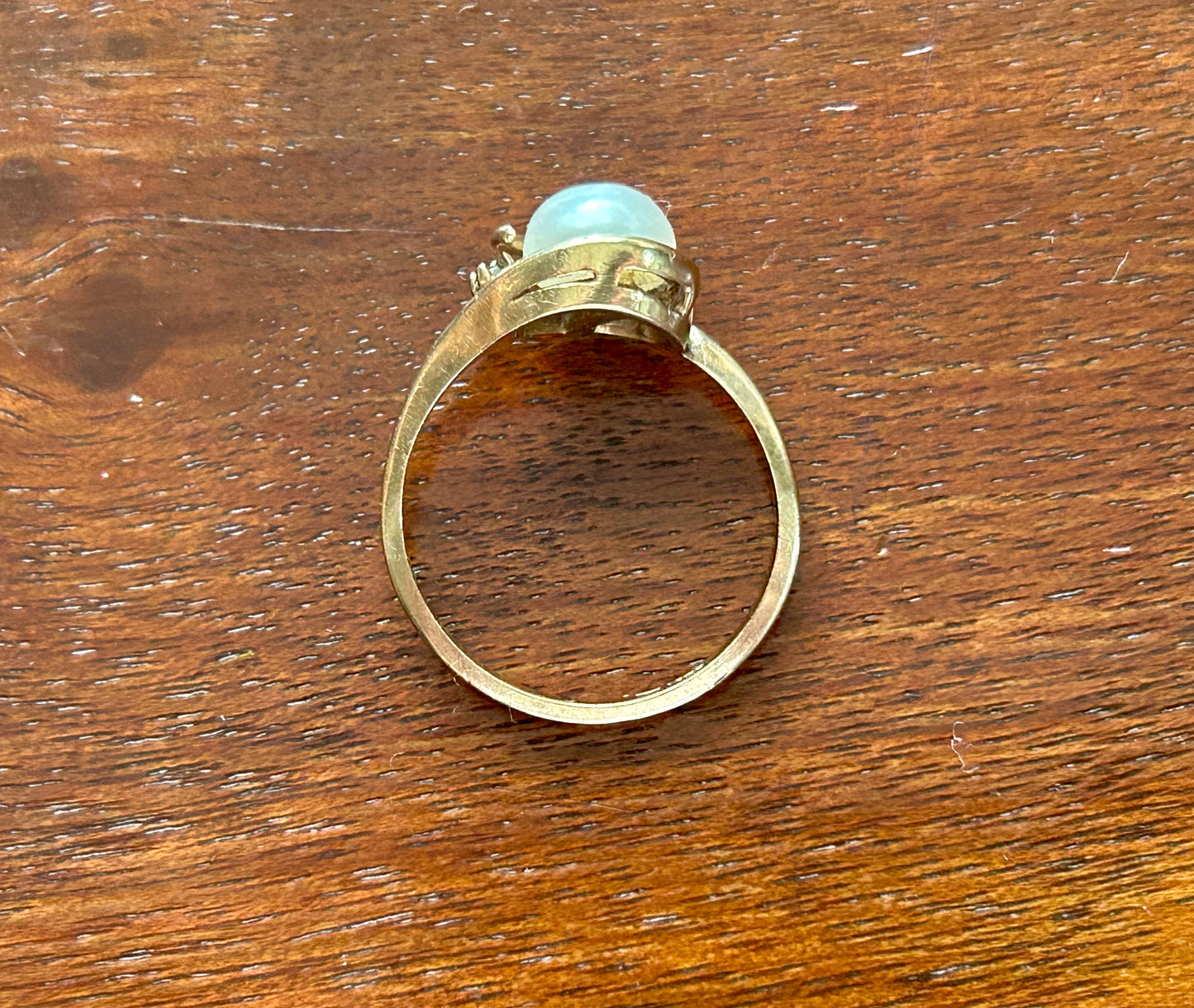 Vintage 10k Yellow Gold 6.5mm Pearl Diamond Accent Ring Sz 6