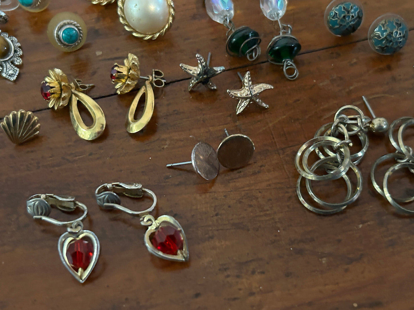 Cute Lot of Vintage to Now Earrings Pierced Tiger Eye Turquoise AB Shell Enamel