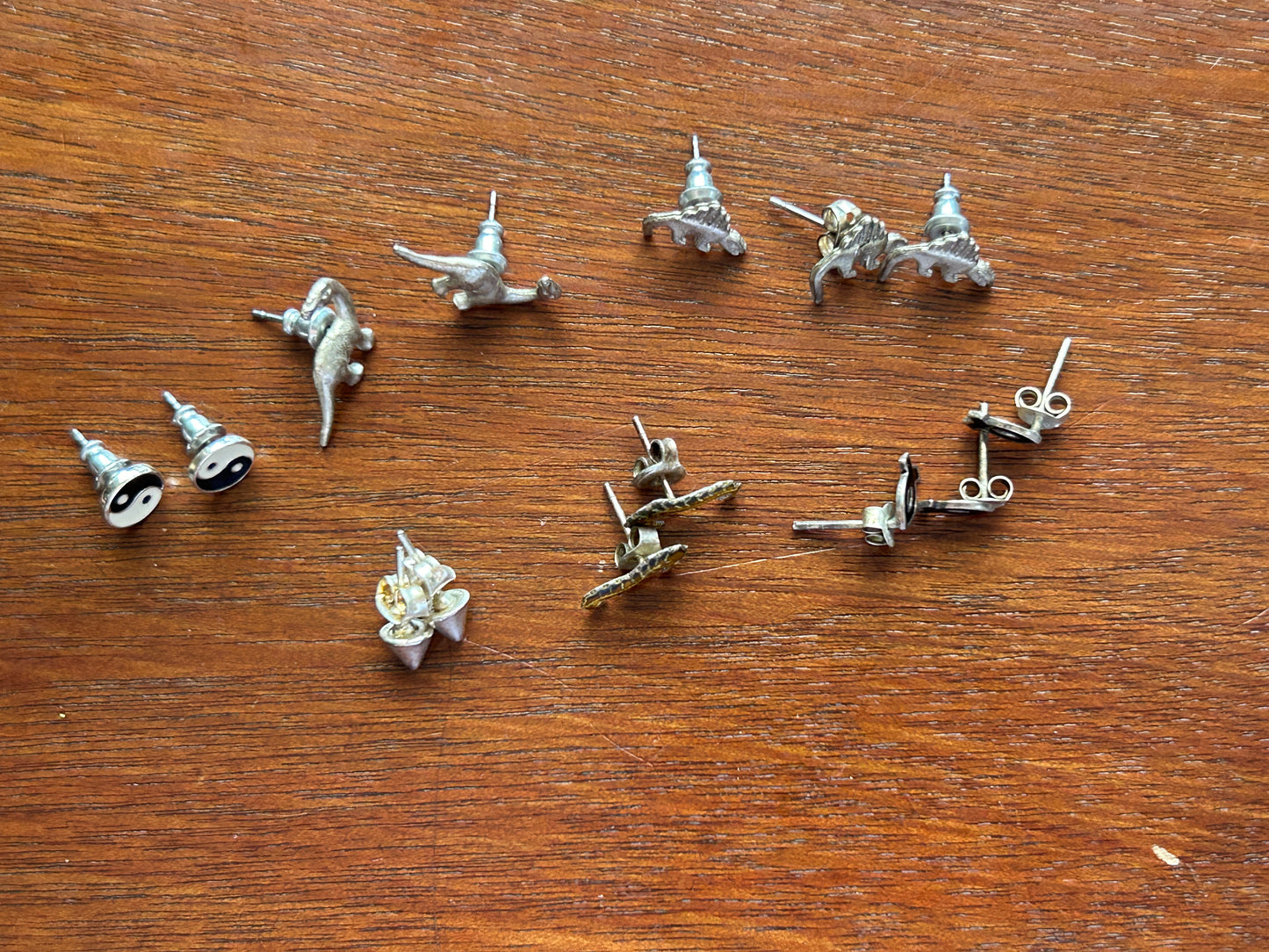 Silver tone Stud Pierced Earrings Earring Lot Dinosaurs Enamel Seahorse & More