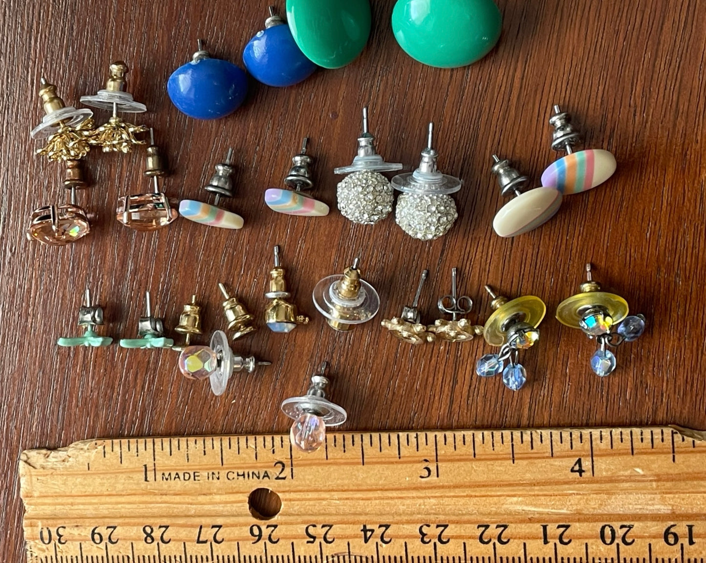 Vintage Stud Pierced Earring Lot Cute Striped Resin 80's AB Aurora Borealis