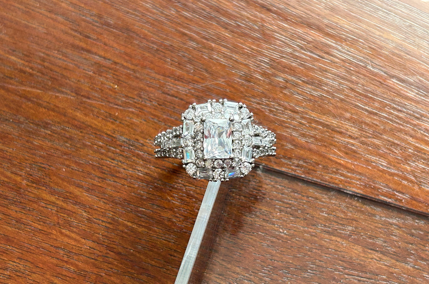 Sterling Silver 925 Emerald Baguette Round Cut CZ Ring Sz 6.75