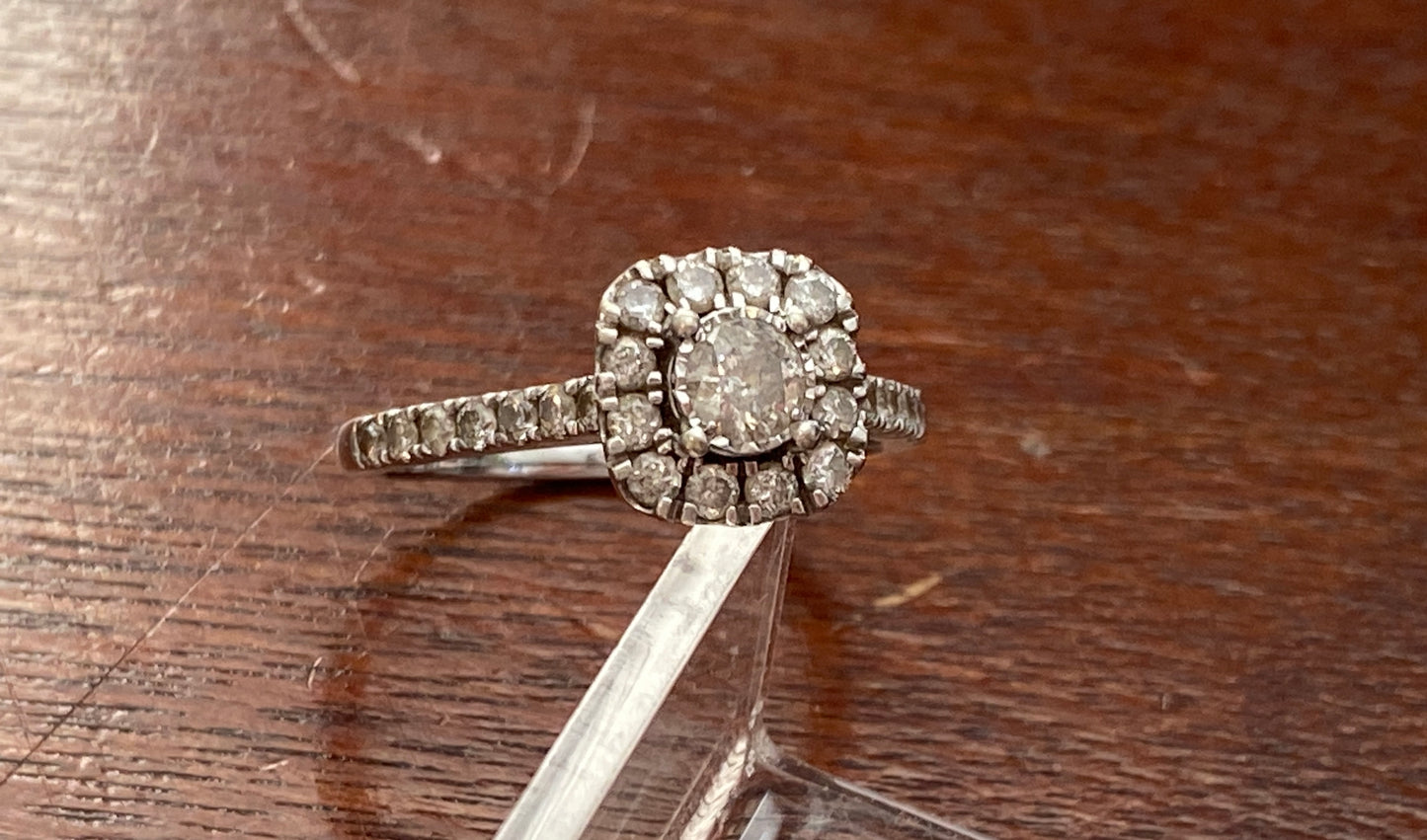JTW 10k White Gold .60ctw Diamond Engagement Ring Halo Round Sz 7