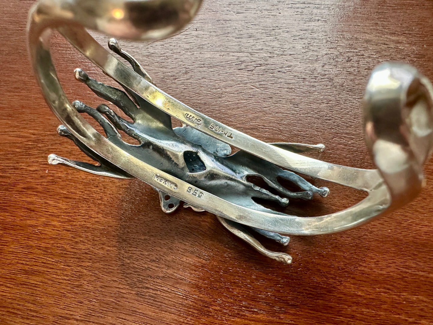 Vintage 950 Silver Brutalist Abstract Crowned Woman Cuff Bracelet Heavy
