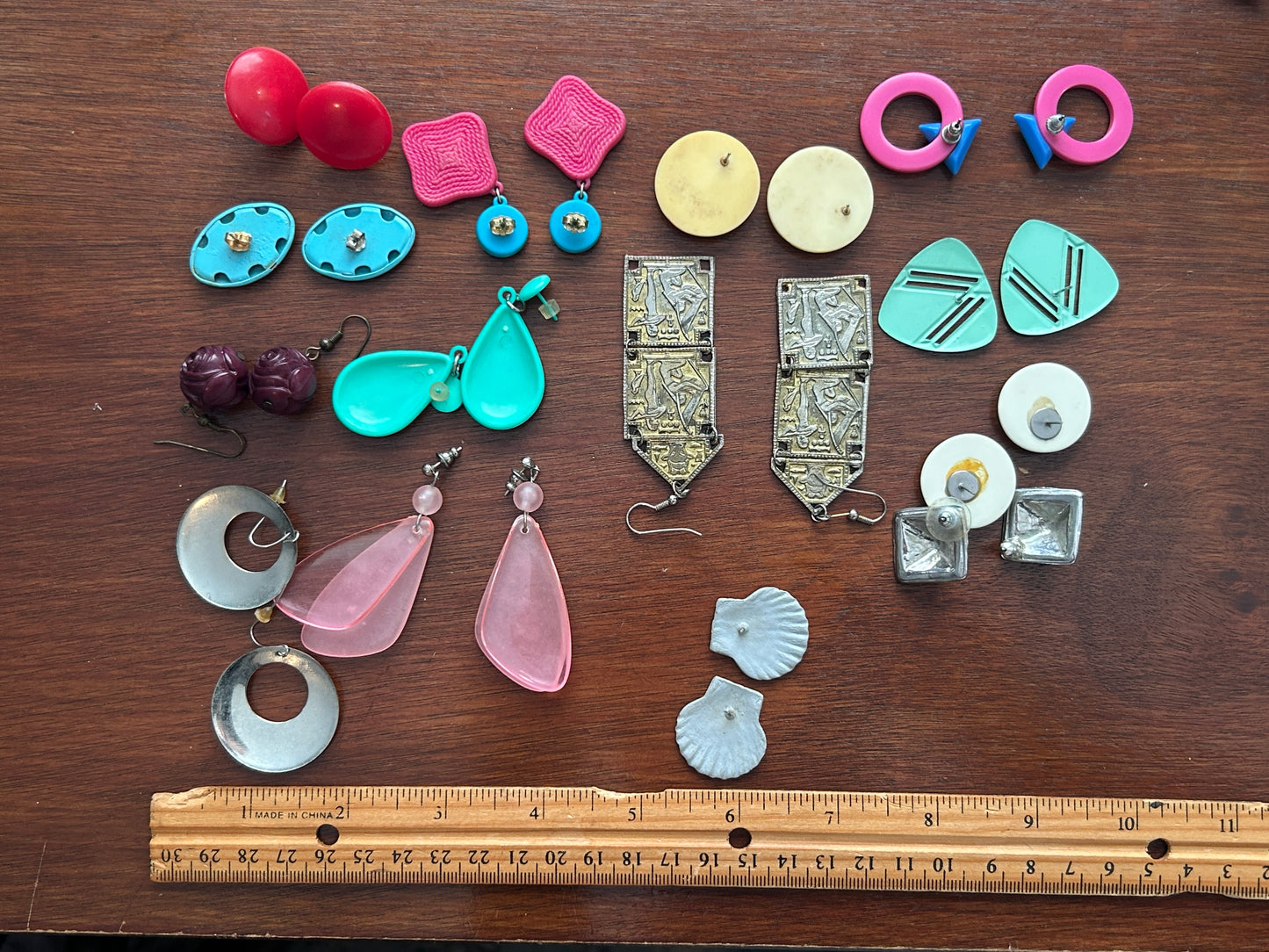 Vintage to Now Pierced Earrings Lot Colorful Drop Dangly Shell Metal Plastic
