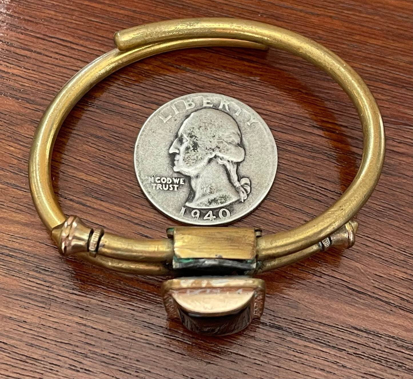Vintage Antique Onyx Inlay Rose Gold Filled Bracelet Bangle