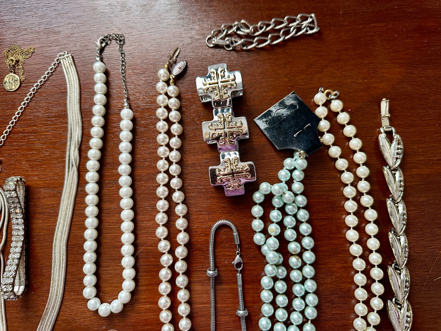 Vintage to Now Jewelry Lot Faux Pearl Gold Silver Rhinestone Chains Earrings
