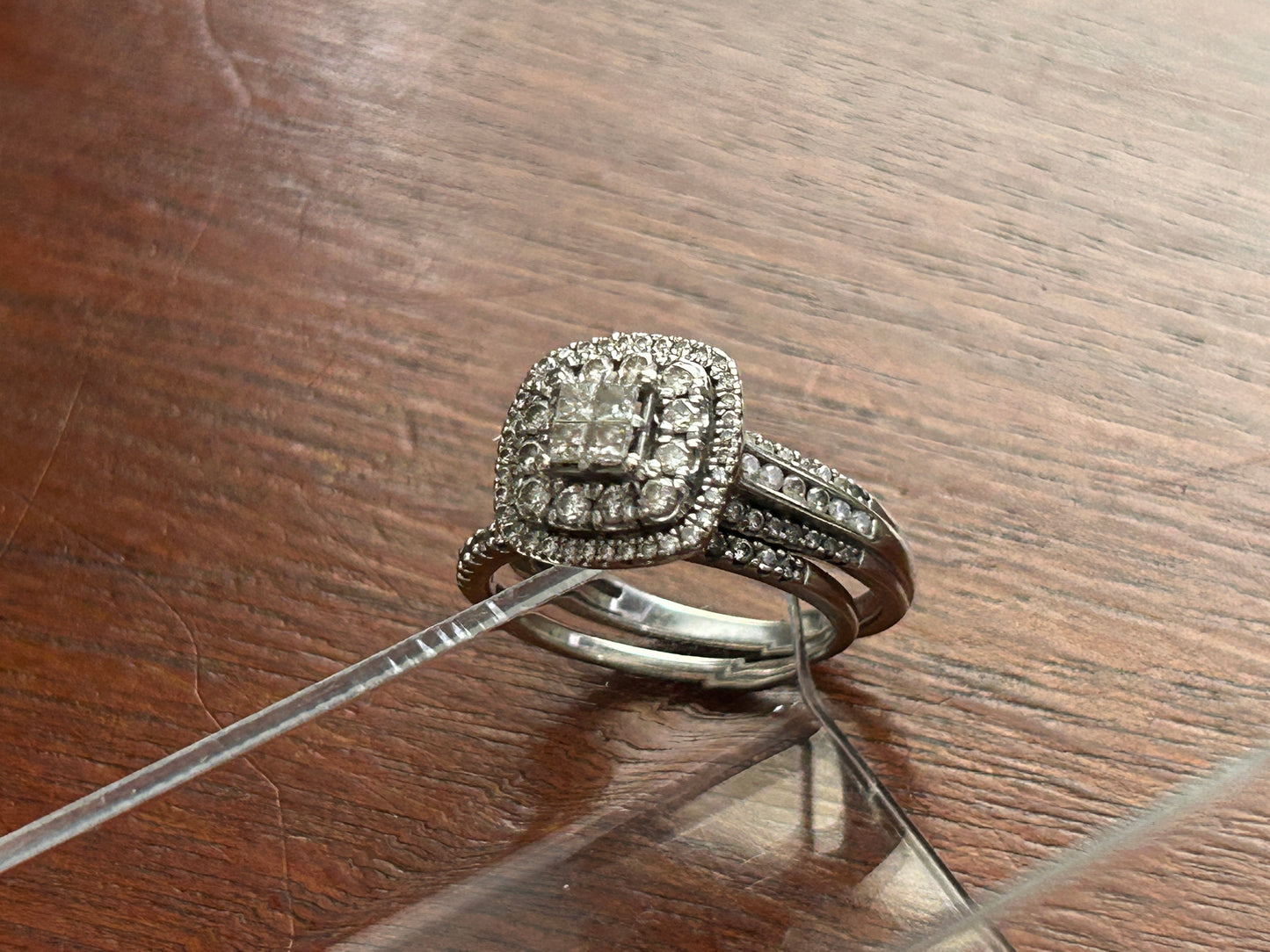 10k White Gold .75ctw Diamond Engagement Wedding Ring Set Sz 6.5 Signed GDM