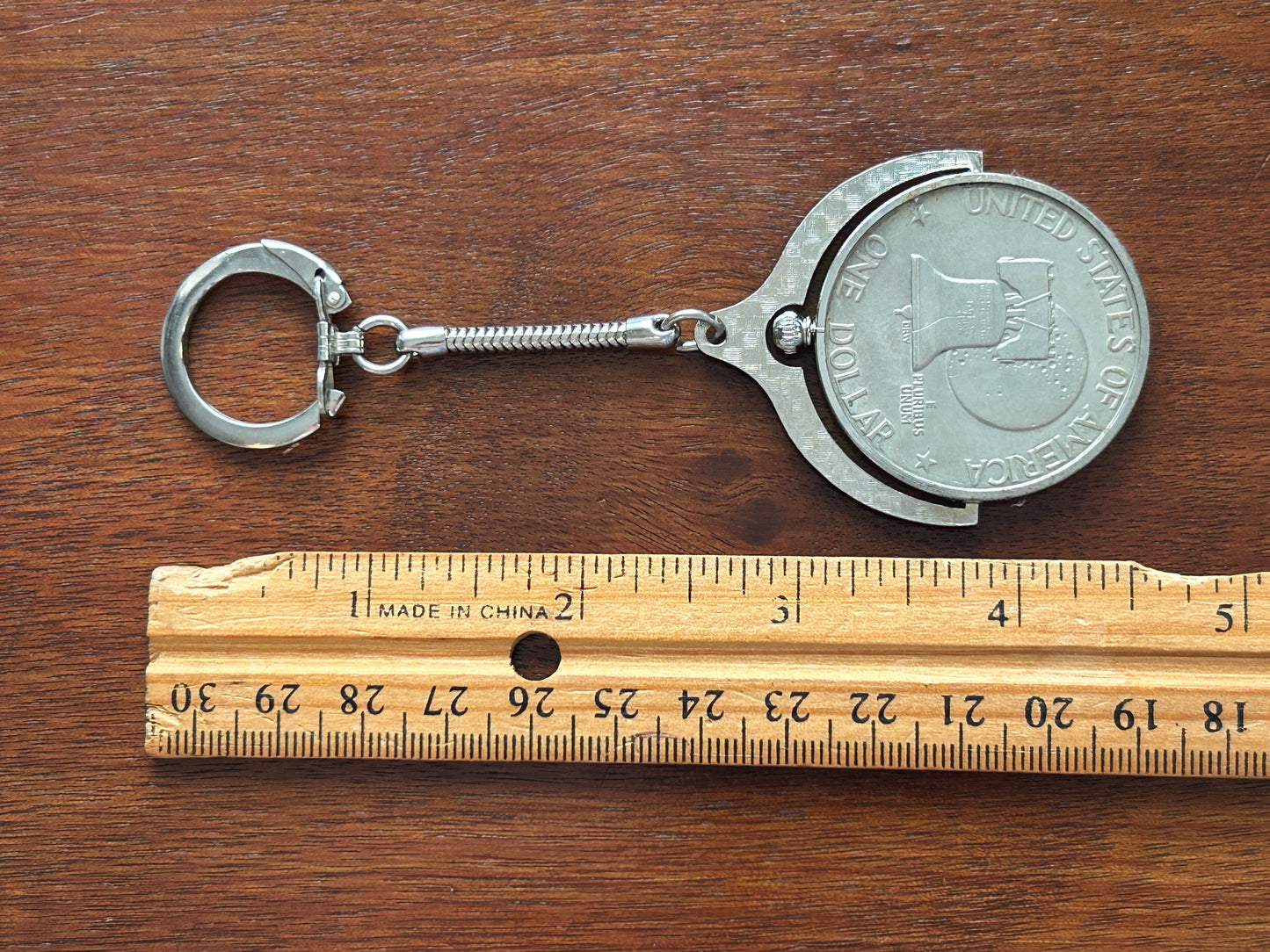 Vintage Silver Tone Over Sized Quarter Reversible Key Chain