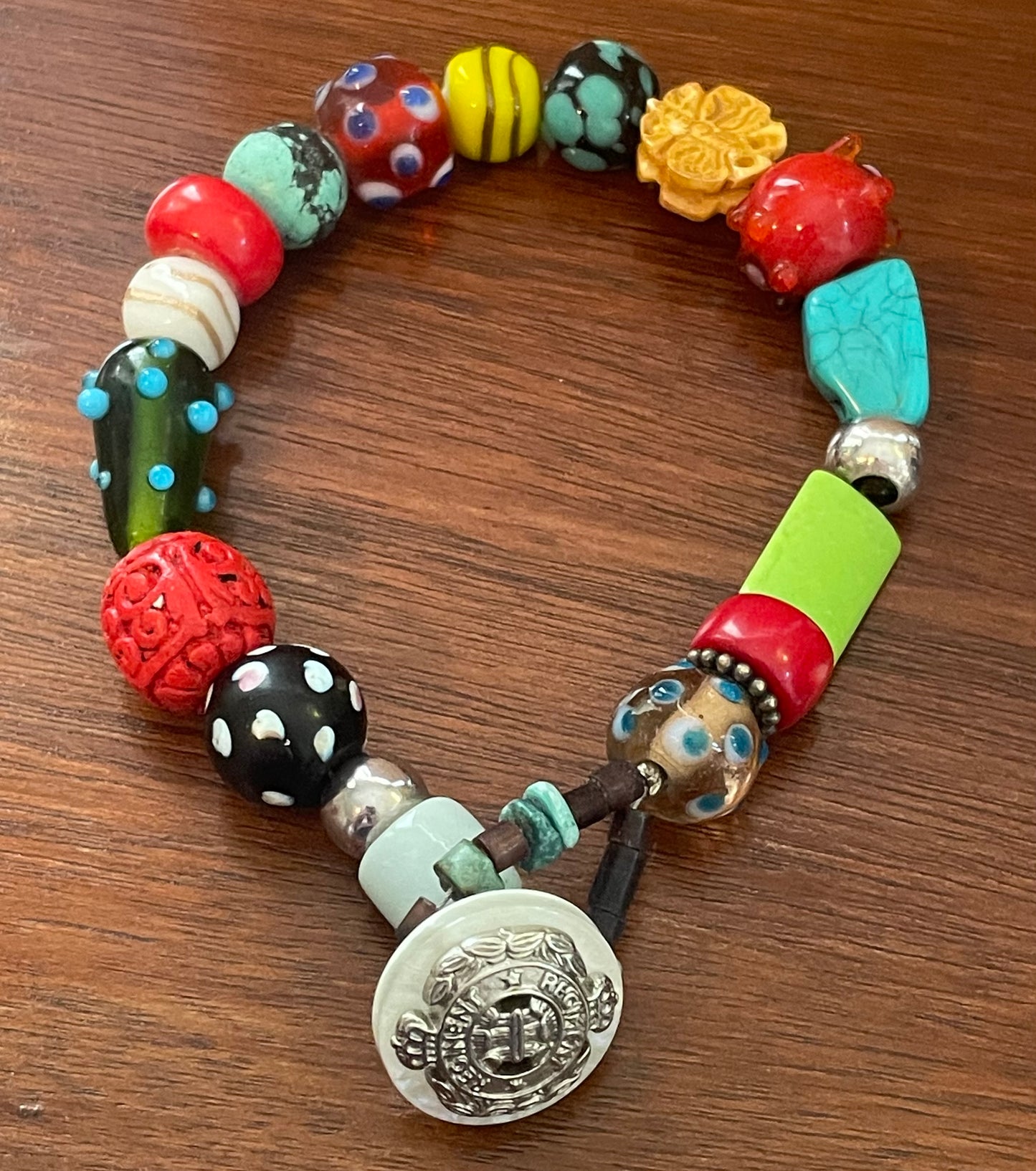 Art Glass Bead Button Multicolor Bracelet