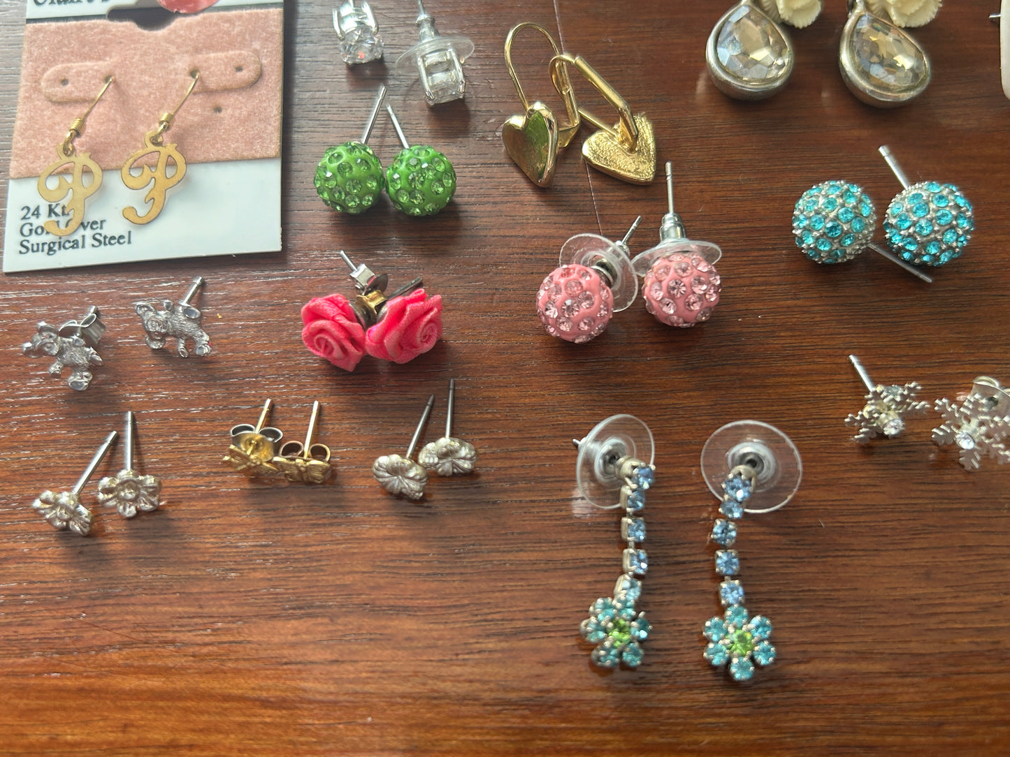 Vintage to Now Lot of Sweet Cute Pierced Earrings Hearts Flowers Rhinestones