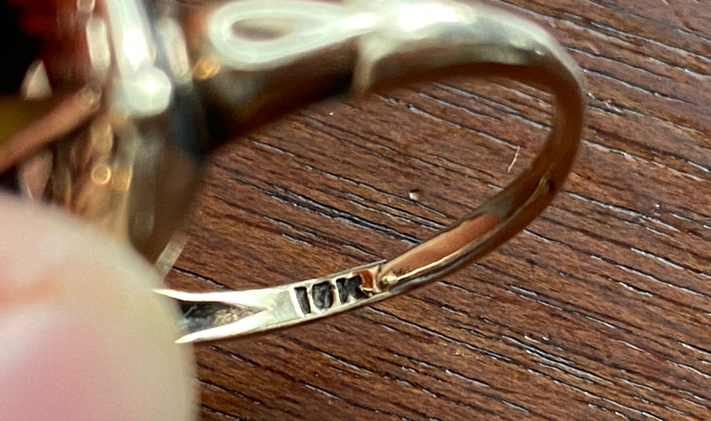 Vintage 10k Yellow Gold Star Glass Stone Ring Sz 6