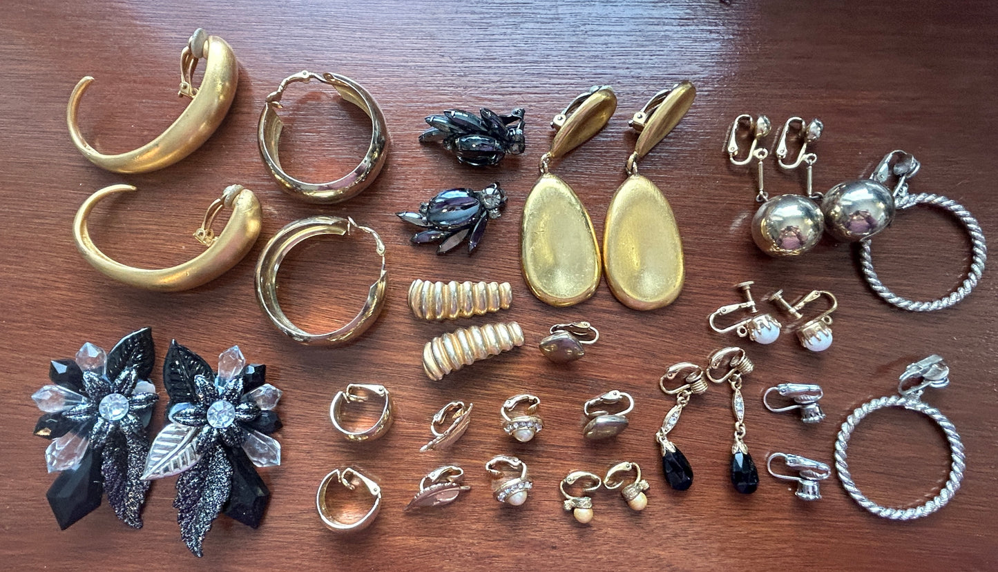 Vintage to Now Clip on Earring Earrings Lot Statement Brushed Gold Modern