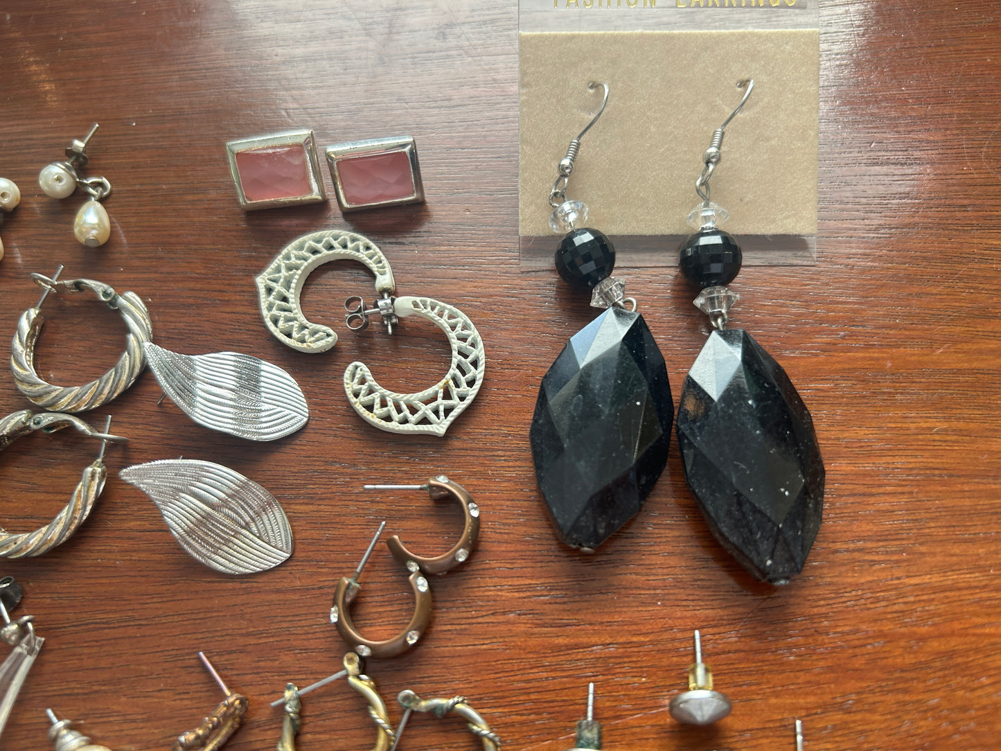 Vintage to Now Pierced Earring Lot Rhinestone AB Hoops Dangly Studs Silver Tone