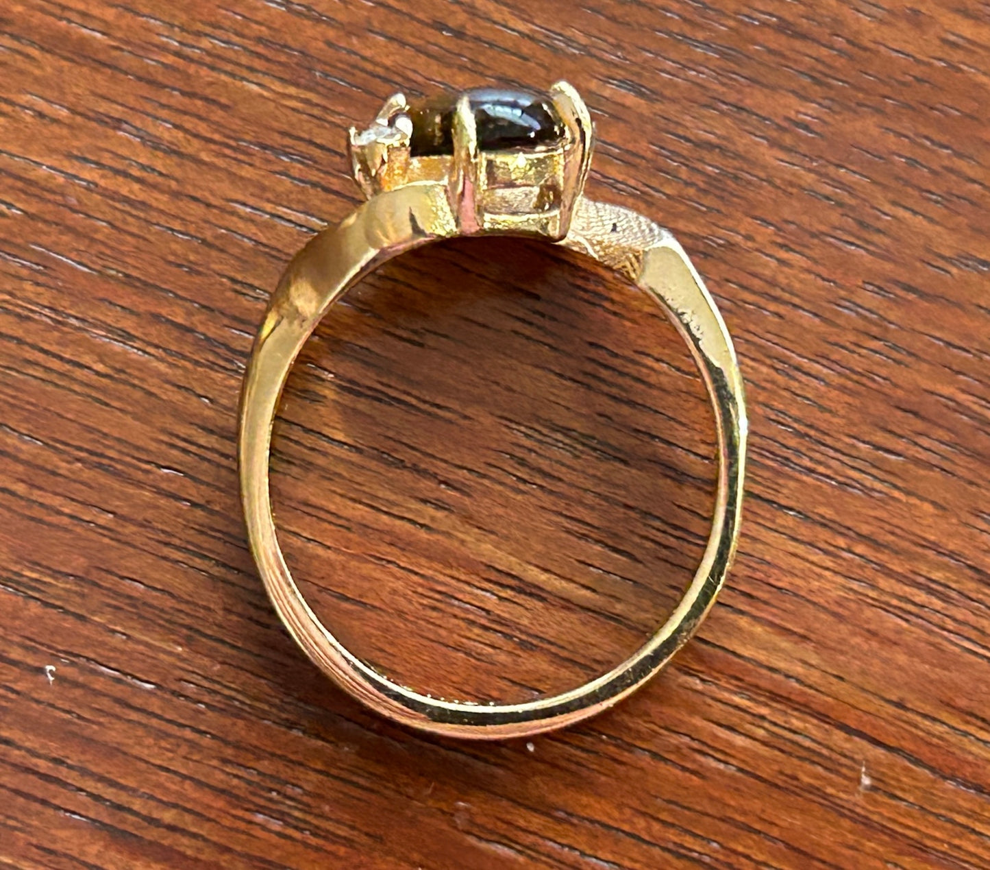 18k Yellow Gold Plate Oval Tigers Eye Ring Sz 6.75