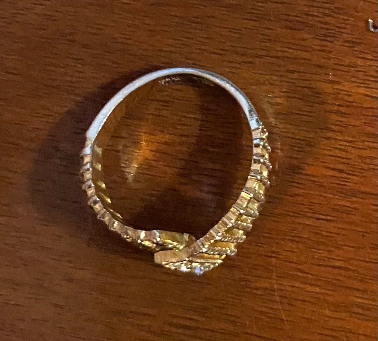 Vintage Gold Plate Rhinestone Bypass Style Band Ring Sz 6.25