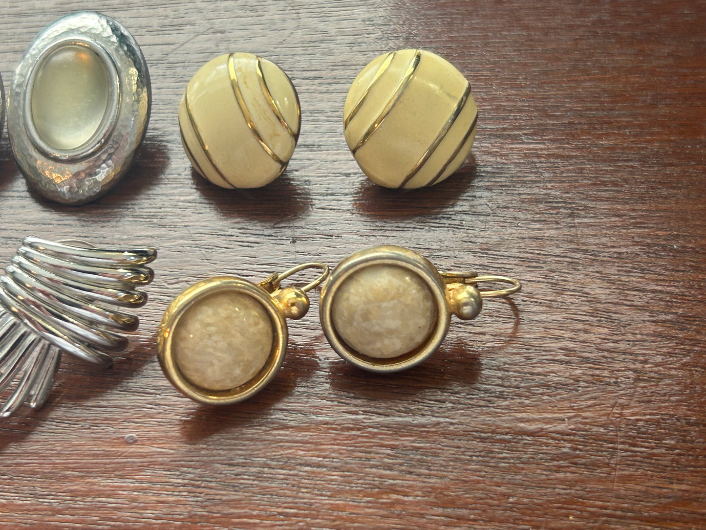 Vintage Lot of Monet Singed 80's Earrings Cabochon Silver Gold Tone X Pattern