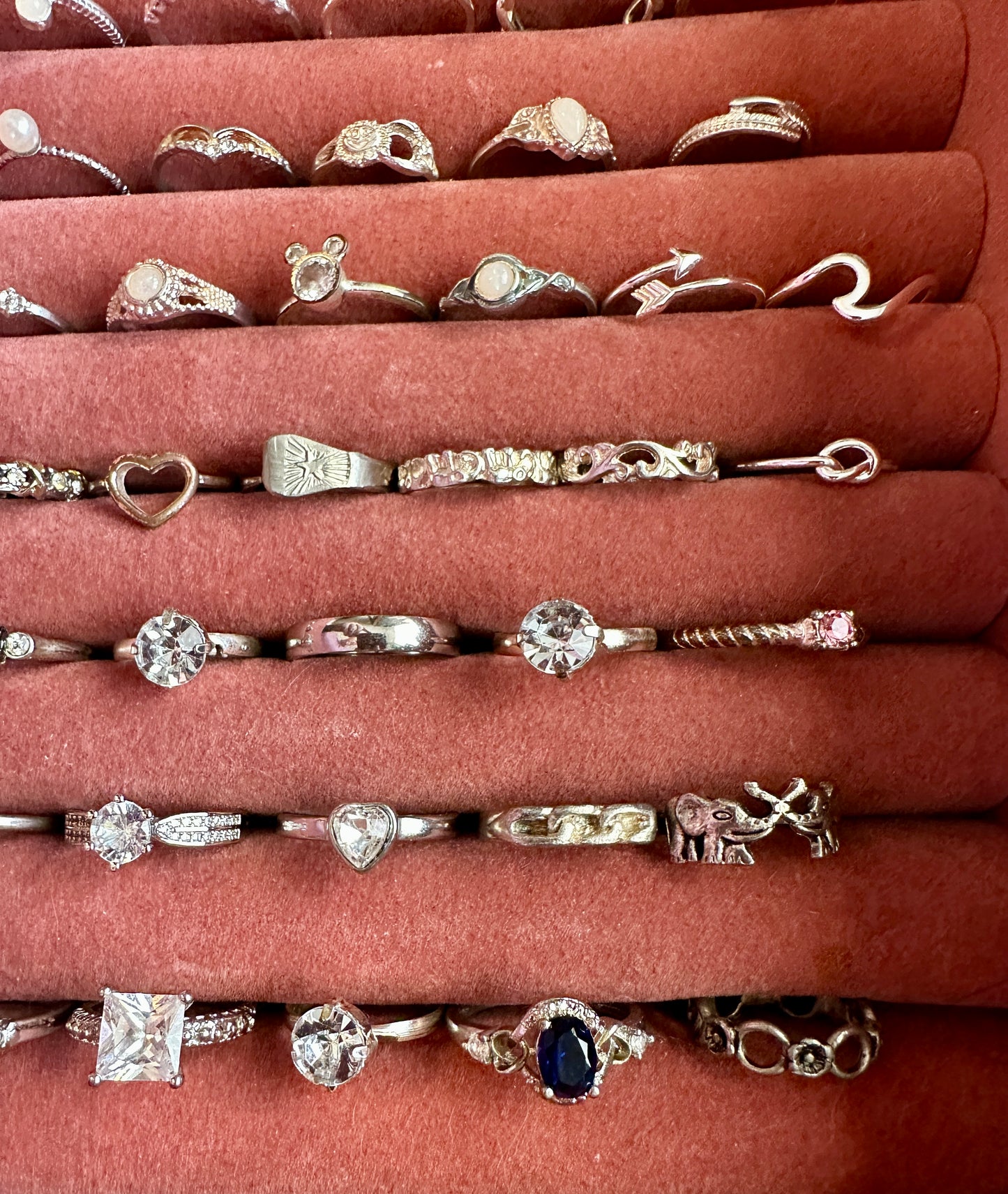 Over 40 Vintage Now Silver Tone Costume Fashion Ring Lot Cocktail Rhinestone