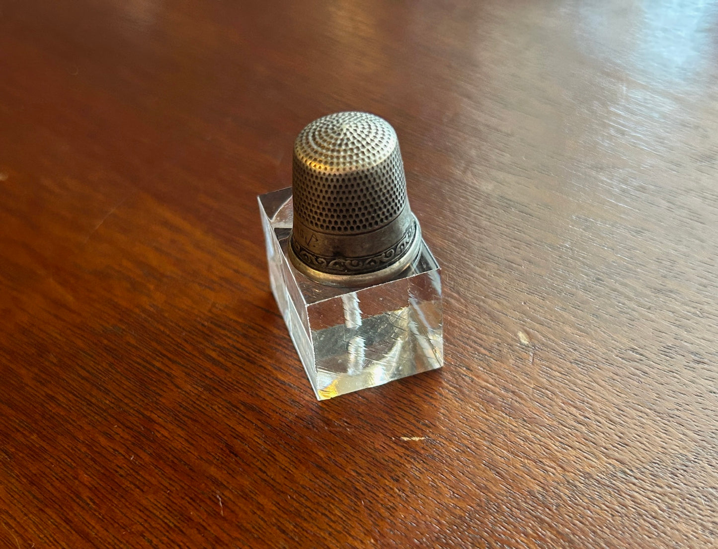 Vintage Antique SC Signed Sterling Silver 925 Sz 10 Thimble Scroll Pattern