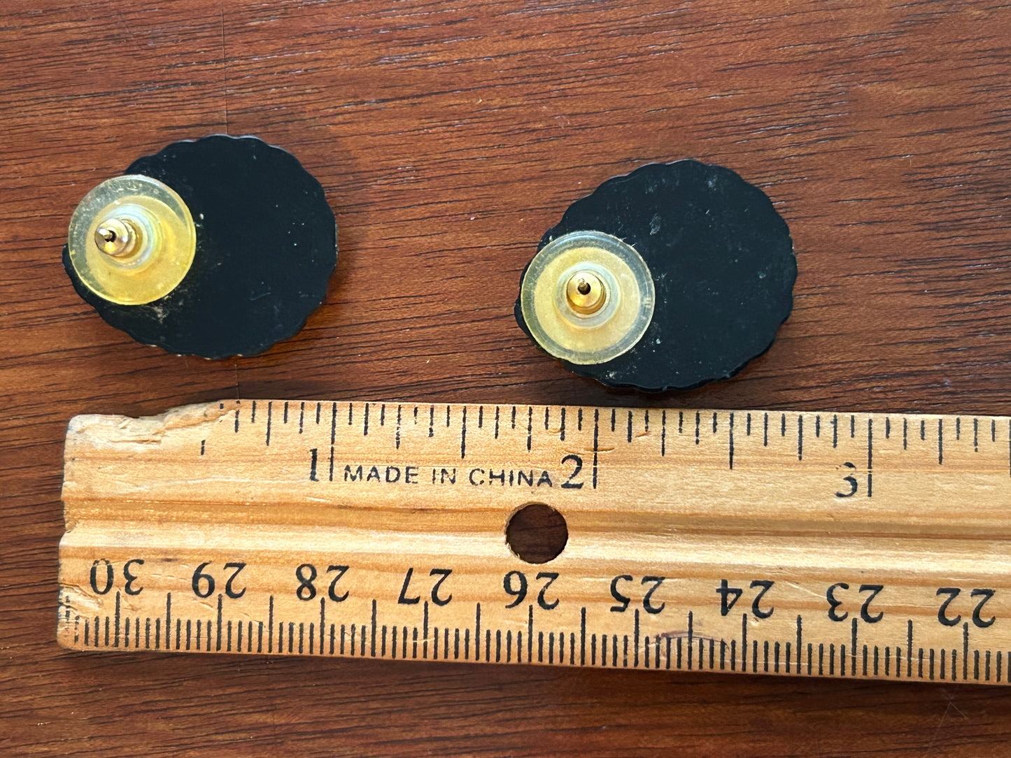 Vintage Magnetic Plastic Disco Disc Black Gold Pierced Earrings