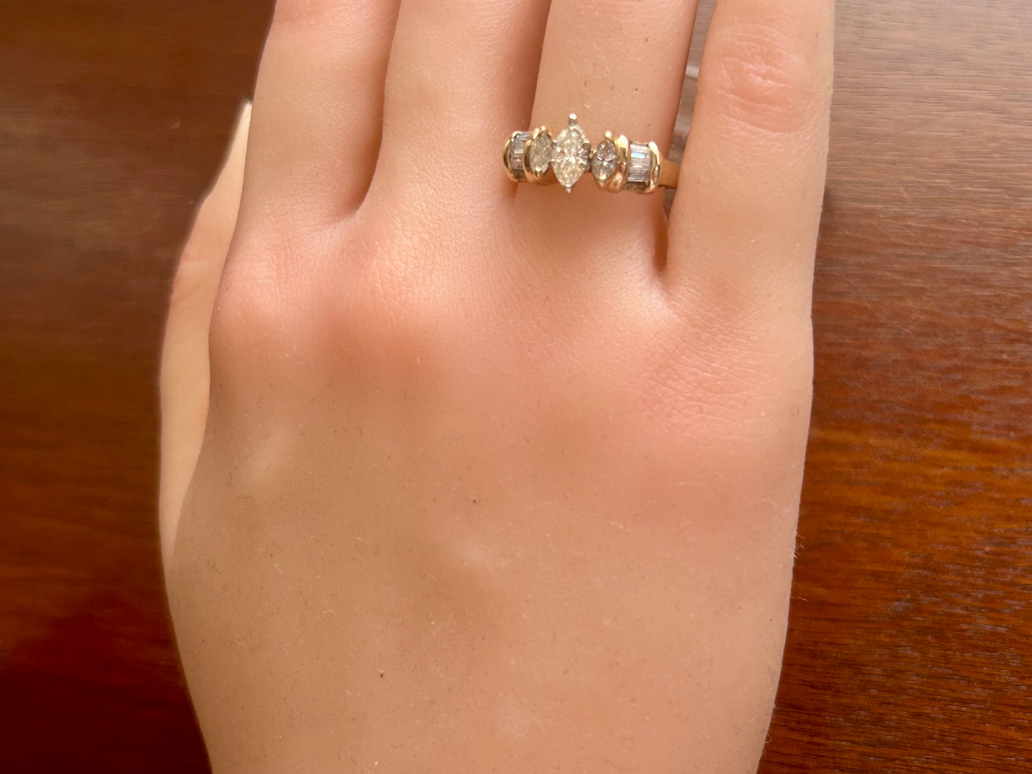 10k Yellow Gold Marquise Baguette Diamond .50ctw Ring Sz 6.5