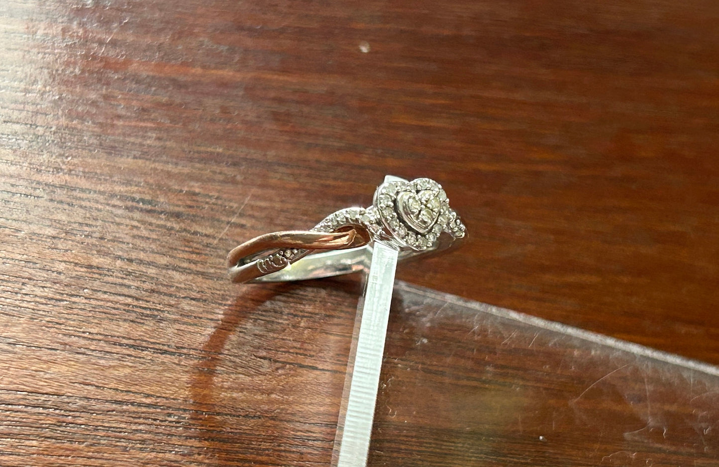 Sterling Silver 925 Gold Pave Diamond Heart Ring Sz 7