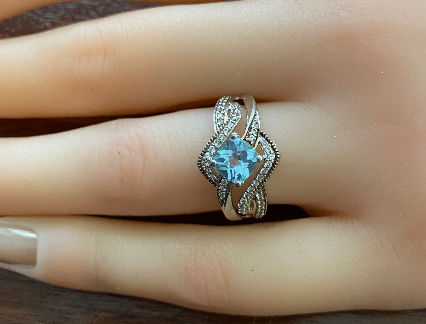 Designer JWBR Sterling Silver 925 Blue Topaz Ring Sz 6.75