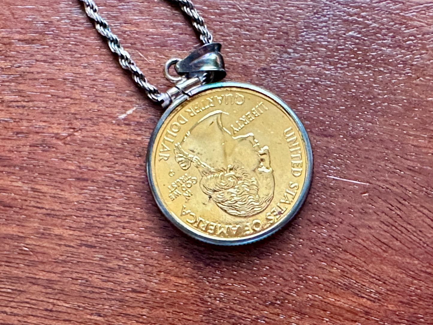 2001 My Old Kentucky Home Gold Quarter Sterling Silver Bezel Pendant Necklace